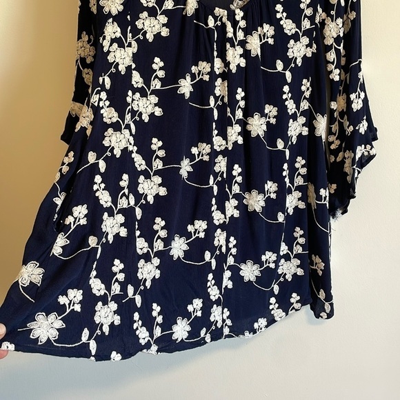 Boho Embroidered Mini Dress XS Bell Navy Swing Loose Classy Altar’d State Hippie - Picture 12 of 16